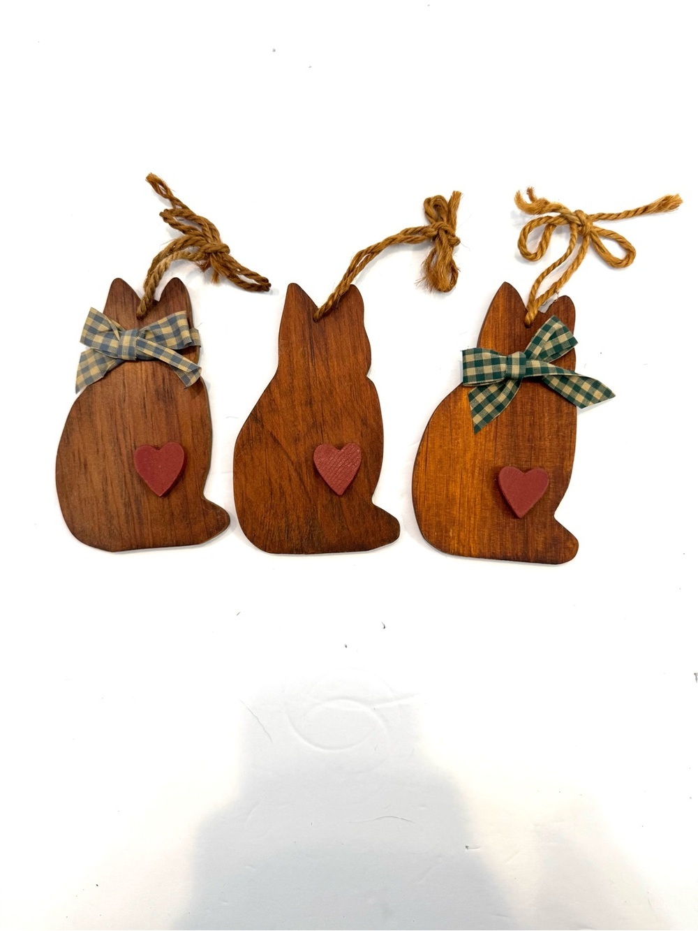 Set of 3 Vintage Wooden Country Cat Cutouts Hanging Ornaments Primitive Kitten